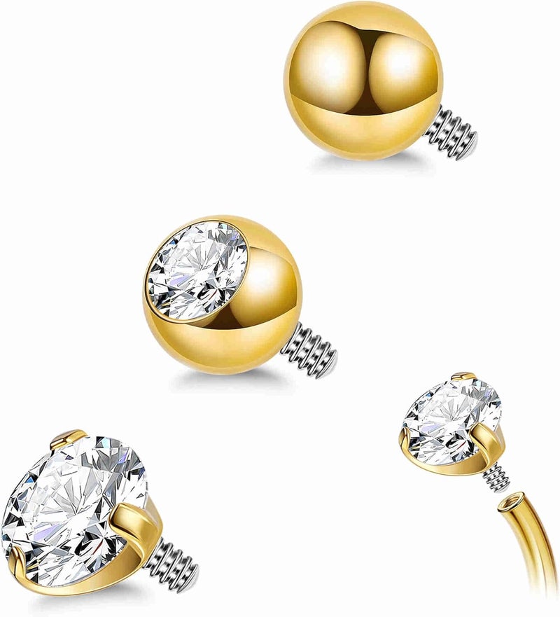 Masedy 3PCS 14G Titanium Replacement Balls for Piercing Internally Threaded Belly Button Piercing CZ Nipple Tongue Industrial Ring Top Piercing Jewelry Parts 5mm - Image 1